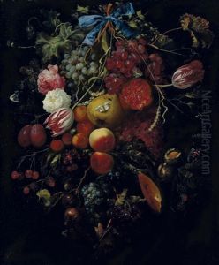A Hanging Bouquet Of Fruit And Flowers