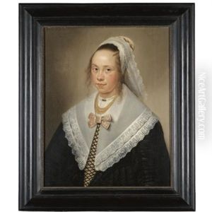 Portrait Of A Young Lady, Said To Be Elisabeth Wybo, At The Age Of 17, Wearing A Gold Necklace And A White Headdress