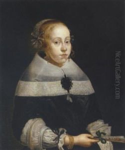 Portrait Of A Young Lady In A Black Dress With A Fan In Her Hand