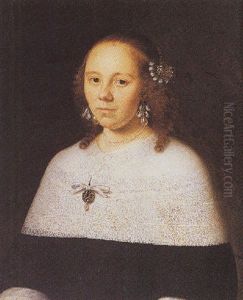 A Portrait Of A Young Woman Of Hoorn In A Black Dress With A Big Lace Collar, A Brooch, Pearl Necklace And Earrings