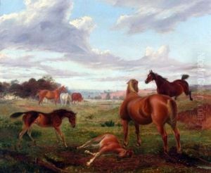 Horses In Extensive Landscape by George Thomas Rope
