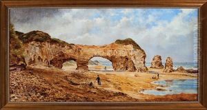 Sea Arch (possibly Durdle Door, Dorset) With Holiday Visitors by Edward Roper
