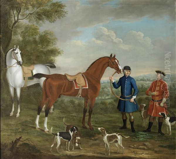 A Bay And A Grey Hunter, Said To Belong To Thomas Watson, 3rd Earl Of Rockingham, In A Landscape - view 1