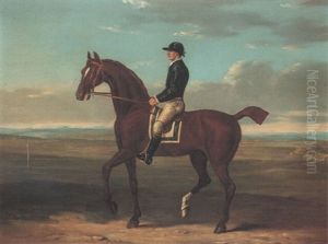 "little Driver," A Chestnut Racehorse With Jockey Up