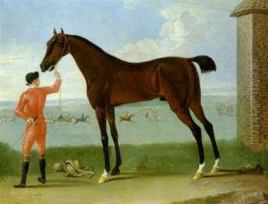 A Bay Racehorse Held By A Jockey Wearing Pink Colours On Newmarket Heath, The Same Horse Winning A Race In The Distance by Richard Roper