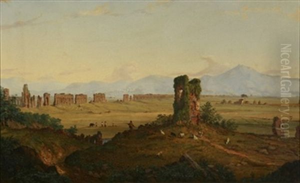 The Roman Campagna (+ View Of The Temples Of Paestum; Pair) - view 1