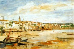 Vue Du Guadalquivir Et De La Ville, Deux Barques A L'avant-plan by Felicien Rops