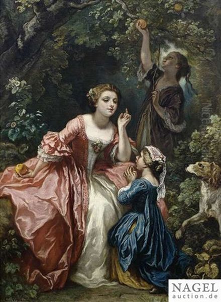An Elegant Lady With Her Children In A Park - view 1