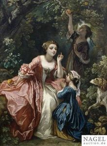 An Elegant Lady With Her Children In A Park An Elegant Lady With Her Children In A Park