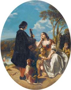 Sudliche Uferlandschaft Mit Musikanten Und Junger Frau