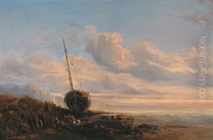 Beim Entladen Des Fischfangs by Camille Joseph Etienne Roqueplan