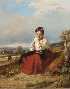 A Seated Young Girl In A Landscape A Seated Young Girl In A Landscape