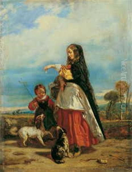 Eine Junge Frau Mit Einem Kind Und Zwei Hunden - view 1
