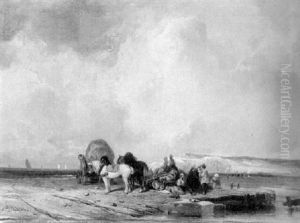 Fischer Mit Pferdewagen An Der Normannischen Kuste by Camille Joseph Etienne Roqueplan
