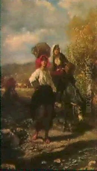Le Passage Du Ruisseau Par Des Paysans De La Vallee D'ossau (bearn) - view 1