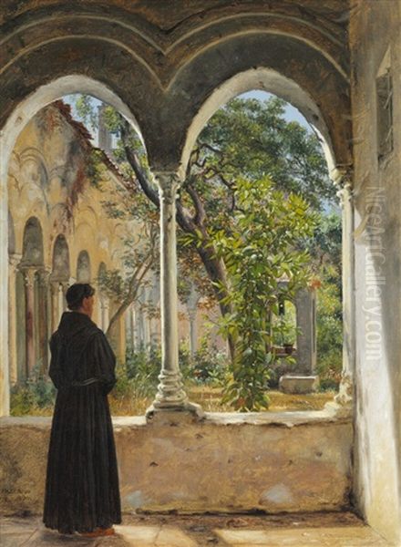 A Cloister In Palermo With A Franciscan Monk - view 1