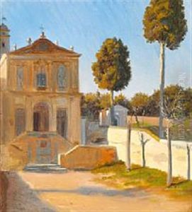 Italian Landscape With A View Of A Church Or A Chapel