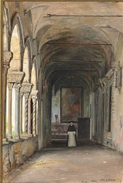 A Dominican Monk In A Colonnade In A Monastery - view 1