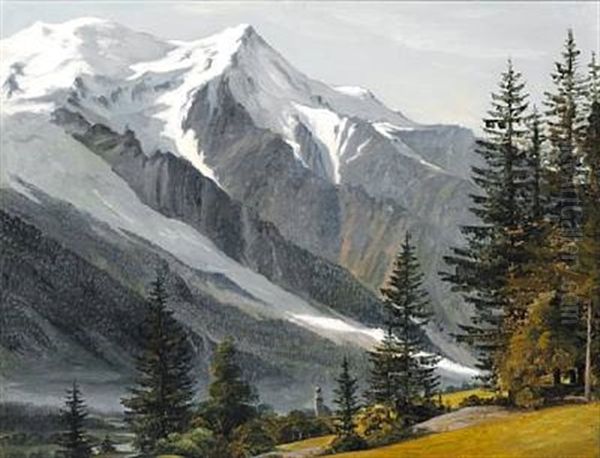 En Bakke Med Graner Imod En Fjeldvaeg - view 1