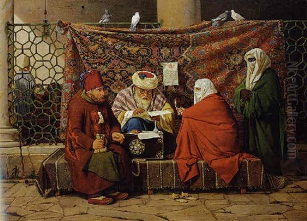 A Turkish Notary Drawing Up A Marriage Contract In Front Of The Kilic Ali Pasha Mosque, Tophane, Constantinople - view 1