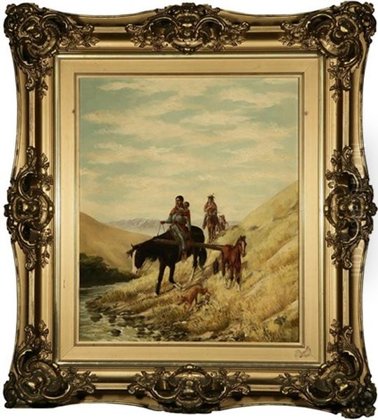 Indians On Horseback Nearing A River - view 1