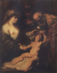 An Allegory With Venus, Mars, An Old Man And A Satyr by Francesco Rosa