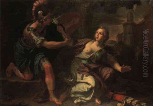A Warrior Staying The Hand Of A Maiden Who Raises An Arrow To Her Breast - view 1