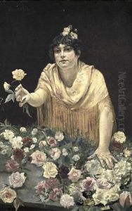 Muchacha Con Flores by Manuel De La Rosa