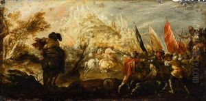 Schlachtgetummel Mit Kavallerie Und Infanterie by Salvator Rosa