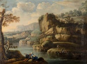 Pecheurs Relevant Leurs Filets Dans Un Paysage Rocheux