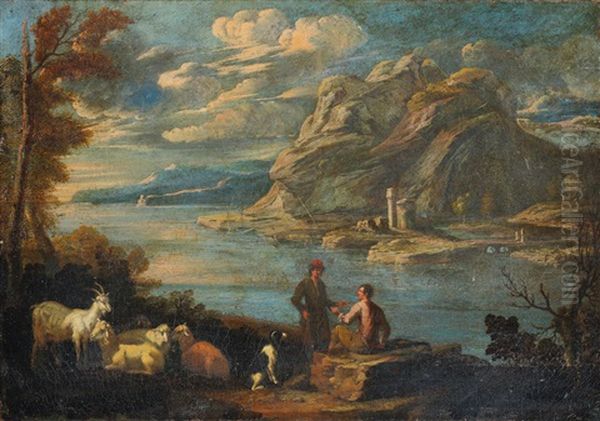 A River Landscape With Drovers Resting With Their Herd - view 1