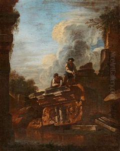 Capriccio With Two Men Amid Architectural Fragments by Salvator Rosa