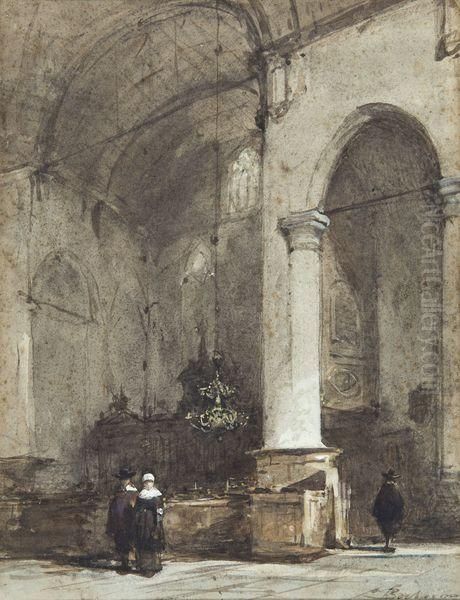 Interier D'eglise Avec Trois Personnages - view 1