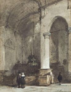 Interier D'eglise Avec Trois Personnages by Johannes Bosboom