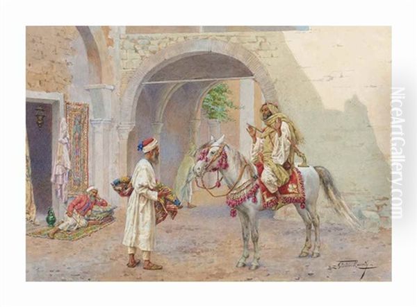 Arab Horseman Conversing With A Carpet Merchant - view 1