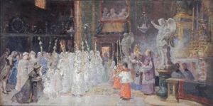 Jeunes Filles Recevant La Benediction