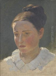 Brustbildnis Einer Jungen Frau In Weissem Kleid by Ernst Bosch