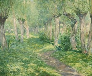 Shifting Shadows, Giverny Landscape With Willow Trees Near A River
