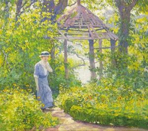 Girl In A Wickford Garden, New England by Guy Rose