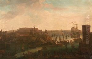 L'entree Du Vieux Port A Marseille. Le Fort Saint Nicolas, Les Quais Animes De Personnages by Jean Baptiste de la Rose