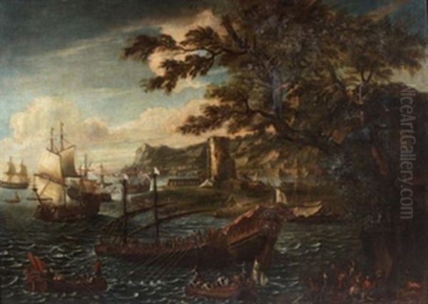 Navires Et Galeres Dans Un Port Mediterraneen - view 1