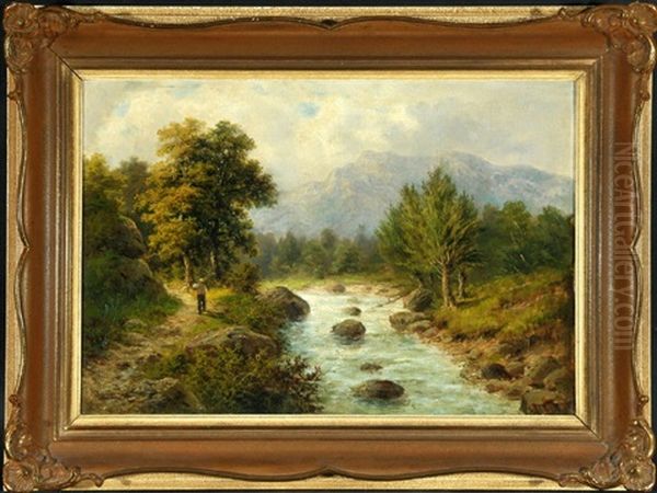 Bauer Auf Waldweg Am Gebirgsbach - view 1