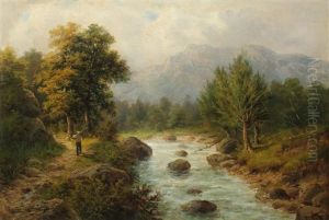 Holzsammler An Einem Fluss Im Gebirge