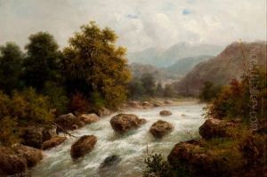 Alpine Landscape With River by Julius Rose