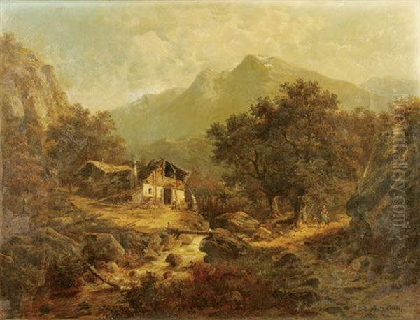Alpine Scene With Chalet And Figures - view 1