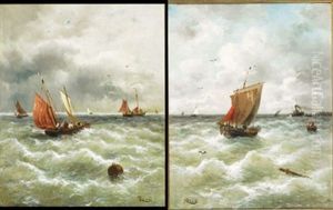 Fisherboats At The Adriatic Sea: Setting Out (+ Coming Ashore; Pair) by Julius Rose