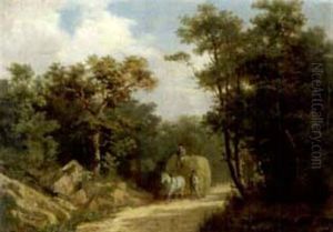 Waldweg Mit Heuwagen