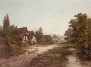 Bauernhofe Und Eselsgespann Am Bach