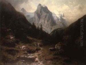 Elegant Figures On A Path Before The Well And The Wetterhorn