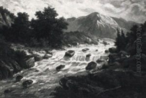 Hirte Mit Ziegen An Reisendem Gebirgsflus